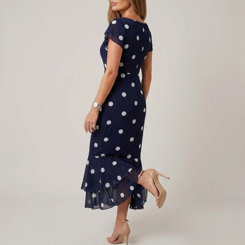 Roxy Boat Neck Frill Midi Navy Spot — variant_front