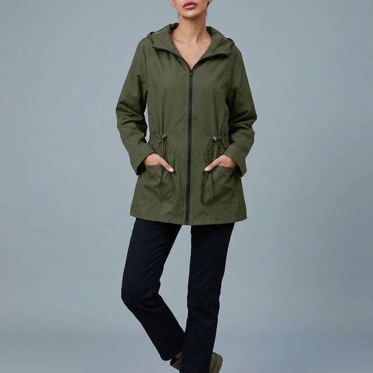 Women's Oversized Hooded Zip Raincoat - Ondalise — variant_front