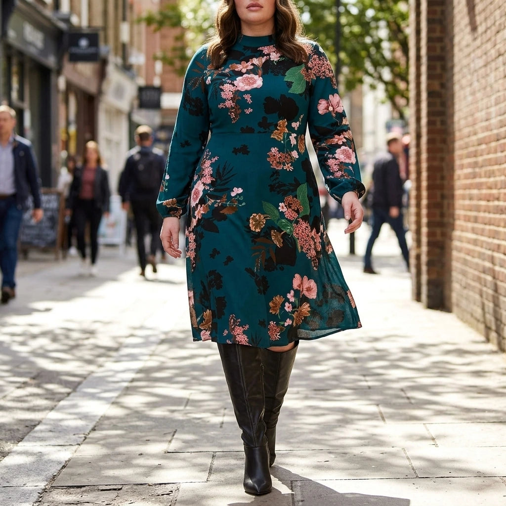 Floral High Neck Midi Dress — variant_front