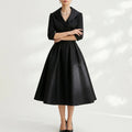 Chic Midi Dress - Wrap Bodice, 3/4 Sleeves, Full Skirt