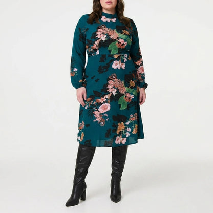 Floral High Neck Midi Dress — variant_front