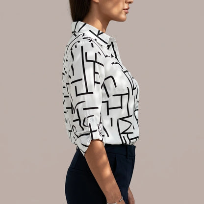 Relaxed Printed Shirt with Classic Collar and Roll Up Sleeves — variant_front