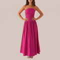 Strapless Bandeau Maxi Dress With Ruched Bodice And Gathered Skirt