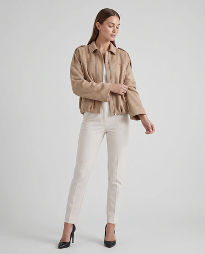 Beige Suede Look Bomber Jacket Zip Front Casual — gallery_02.webp