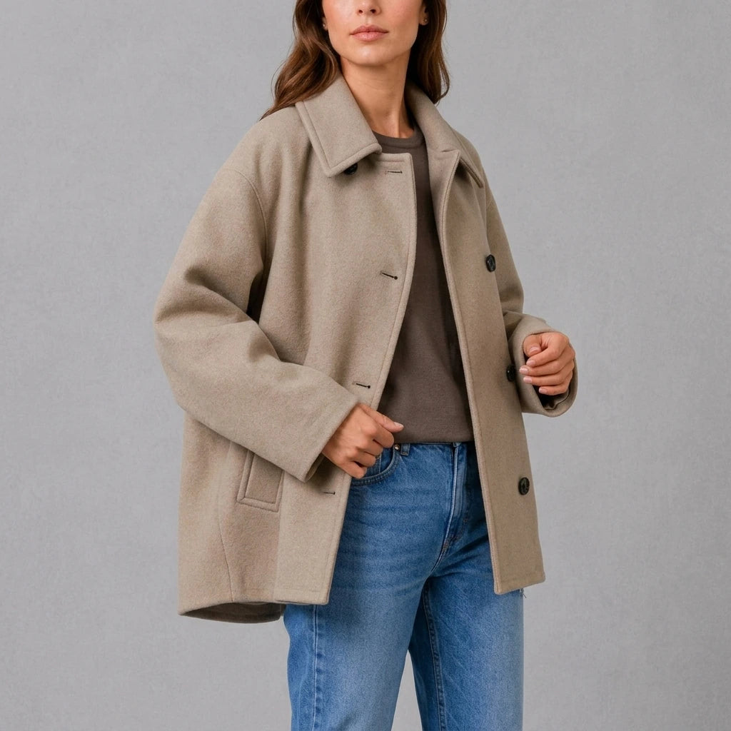 Women’s Oversized Button Front Coat – Wool Blend Coat with Pockets — variant_front