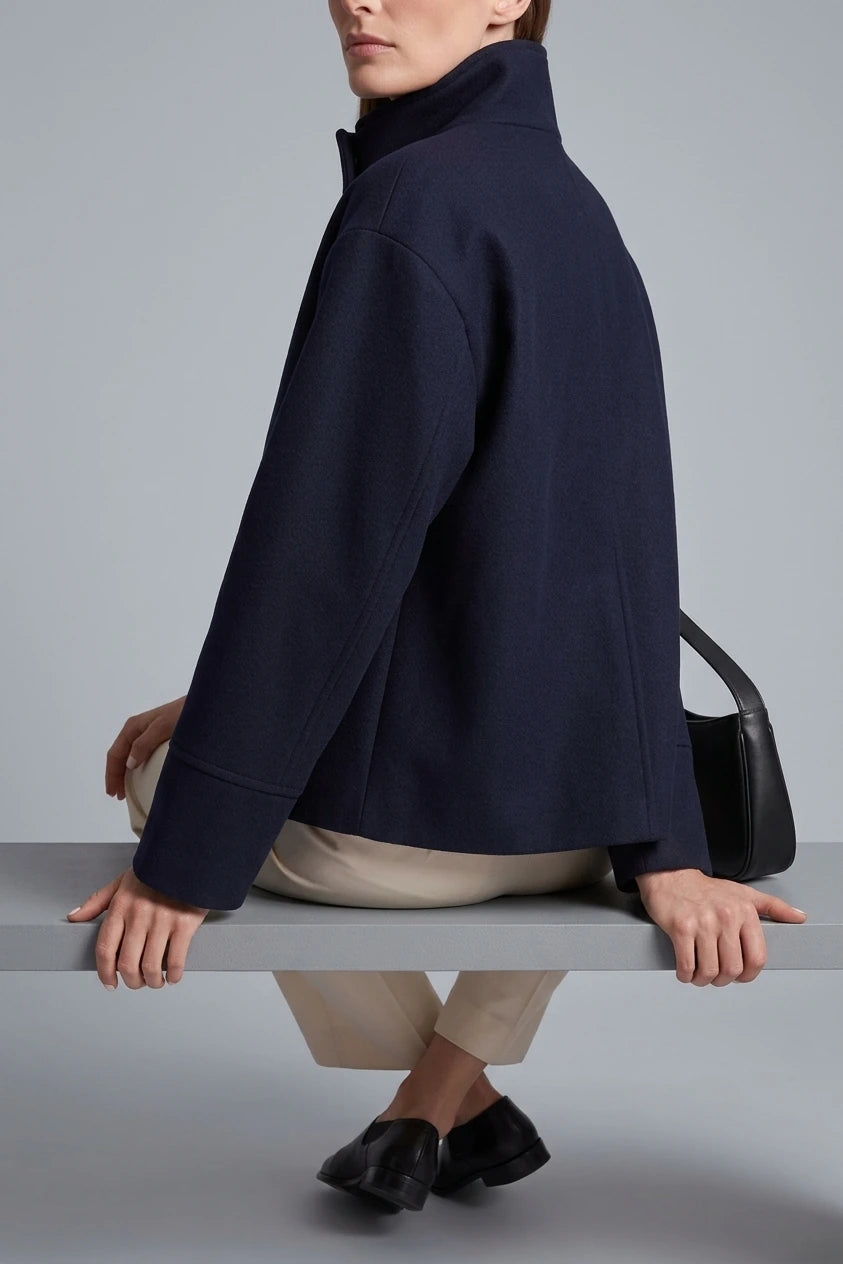 Dark Blue Boxy Coat Oversized Collar — variant_front
