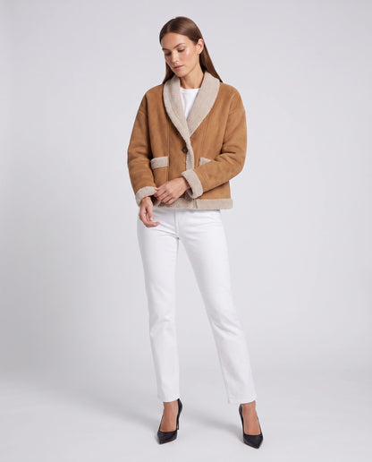 Beige Suede Look Teddy Jacket Sherpa Trim Winter — gallery_02.webp