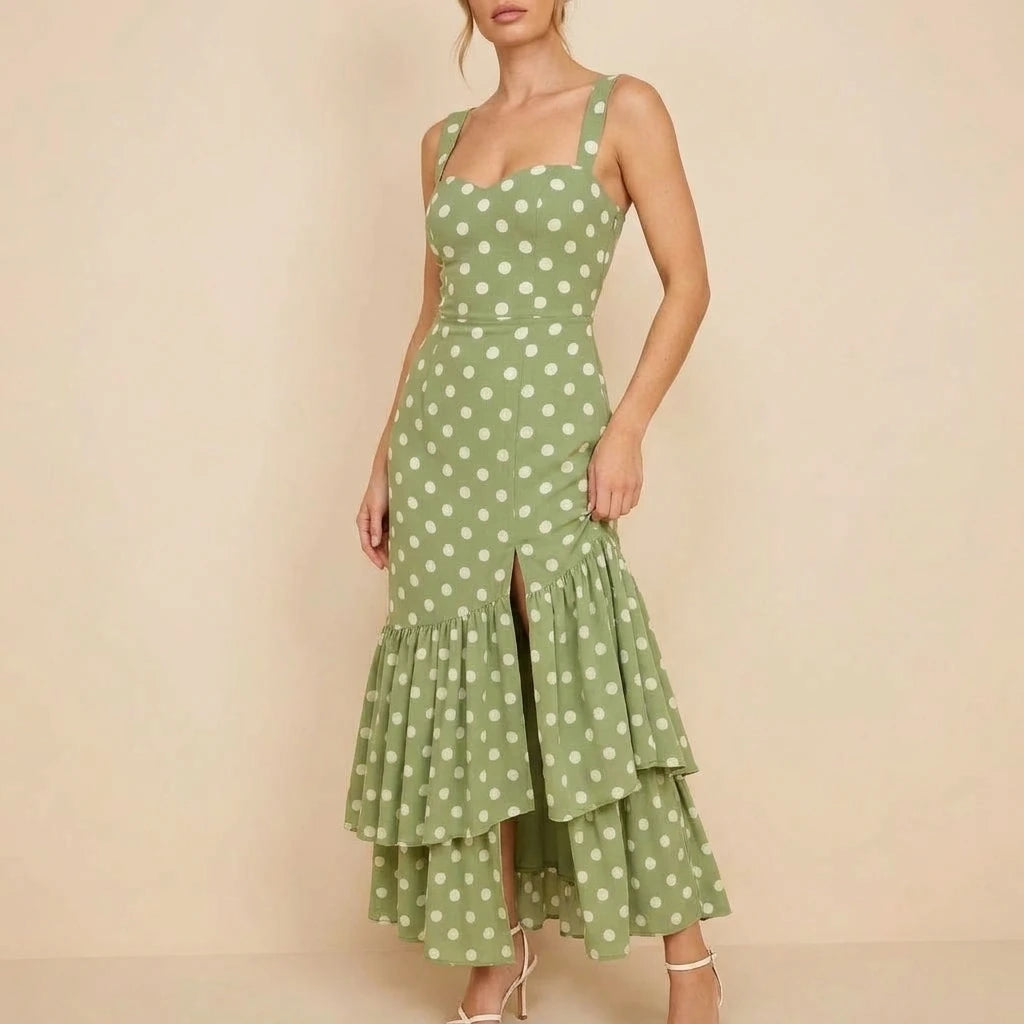Roxy Boat Neck Frill Midi Sage Spot — variant_front