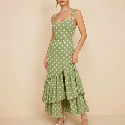 Roxy Boat Neck Frill Midi Sage Spot — variant_front