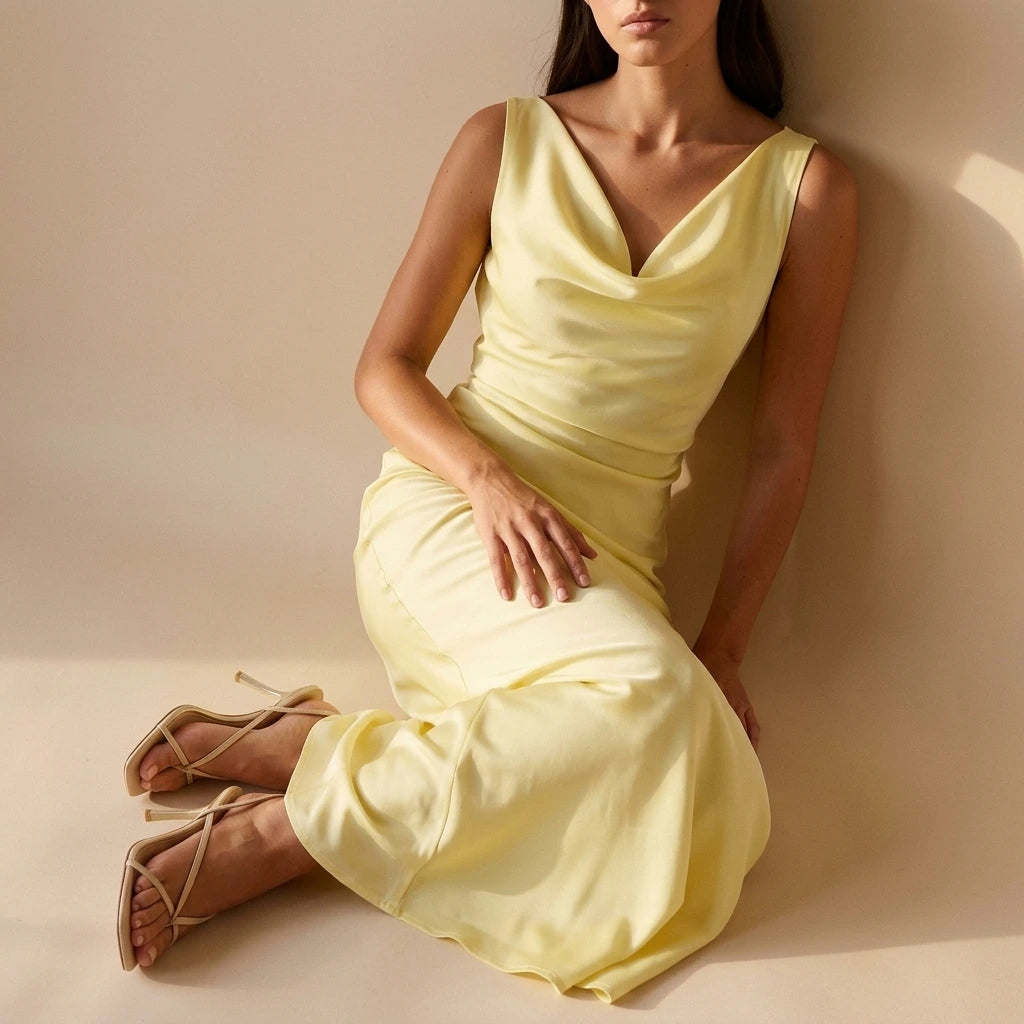 Be Mine Satin Maxi Dress - Canary — variant_front