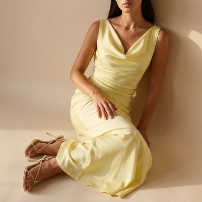 Be Mine Satin Maxi Dress - Canary — variant_front