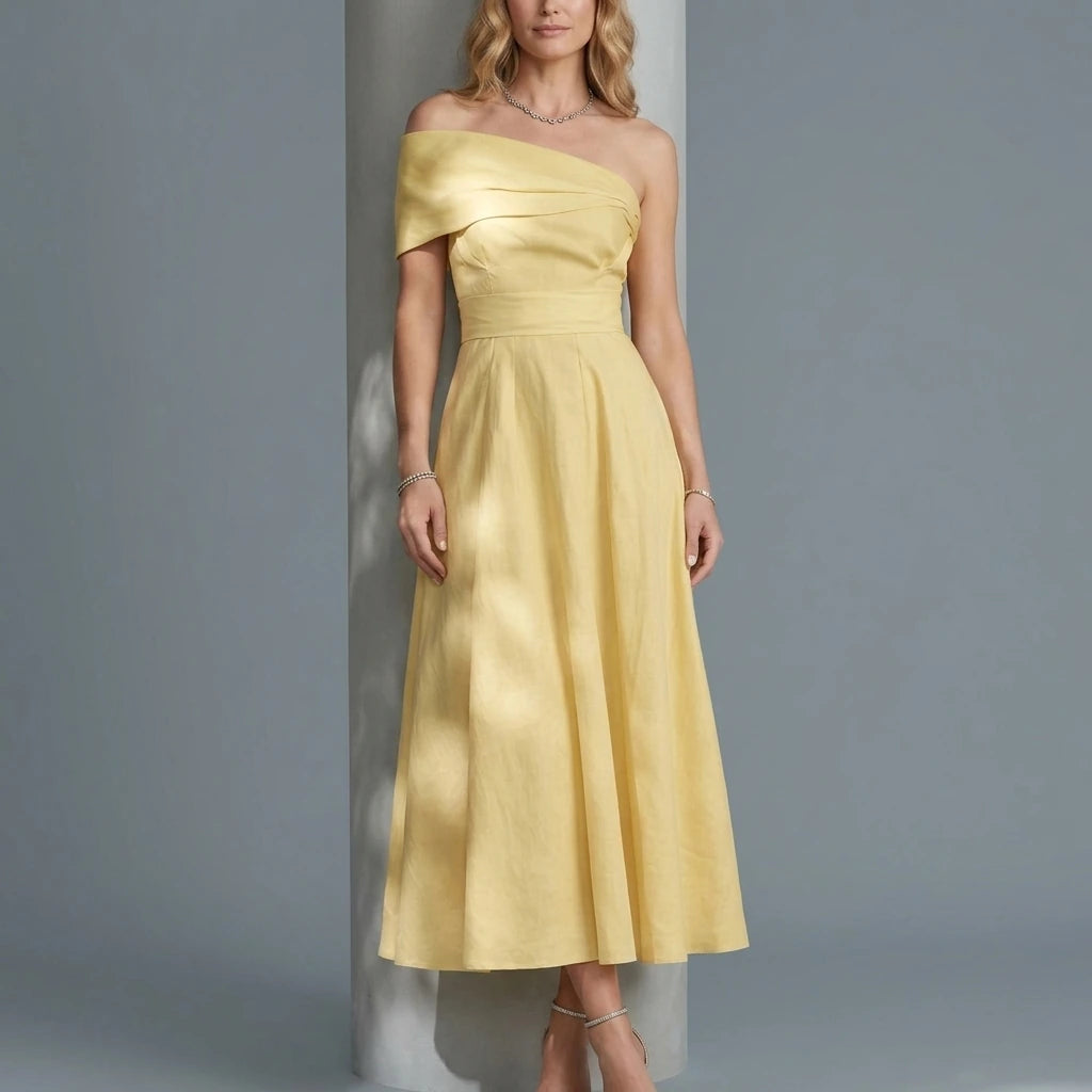 Soléane – One-shoulder linen elegance – Maxi dress — variant_front