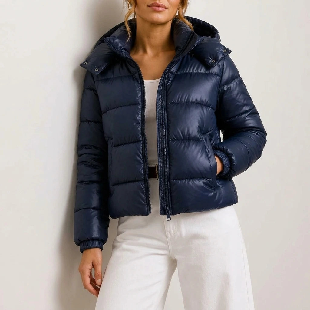 Women's Hooded Puffer Jacket | Lightweight Quilted Winter Coat | Warm Insulated Jacket — variant_front