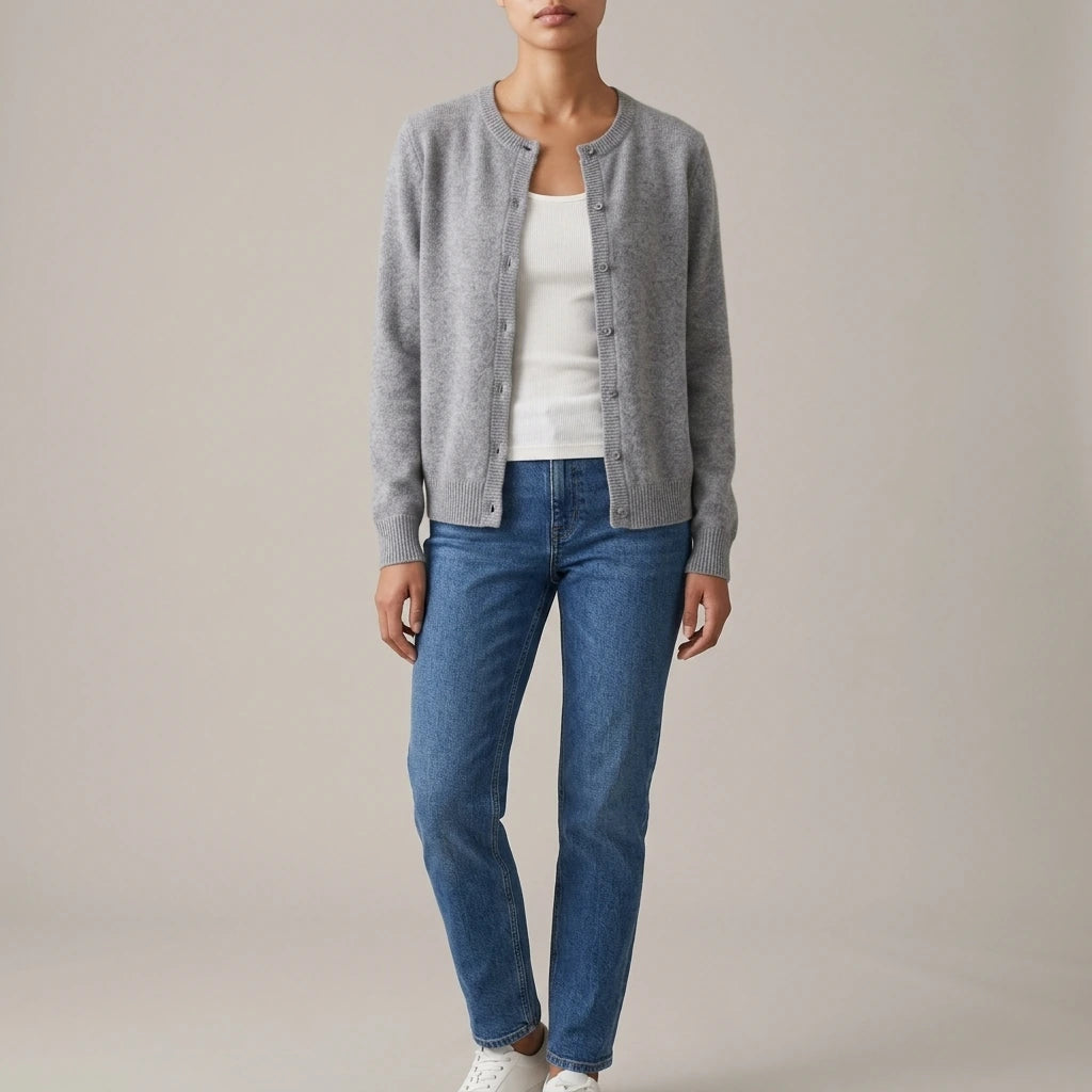 Soft Knit Cardigan with Button Front and Round Neckline — variant_front