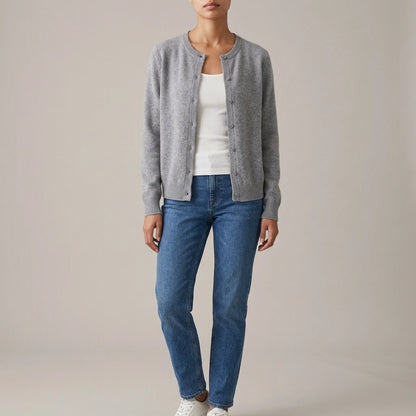 Soft Knit Cardigan with Button Front and Round Neckline — variant_front