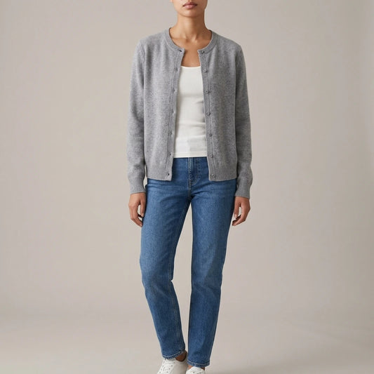 Soft Knit Cardigan with Button Front and Round Neckline — variant_front