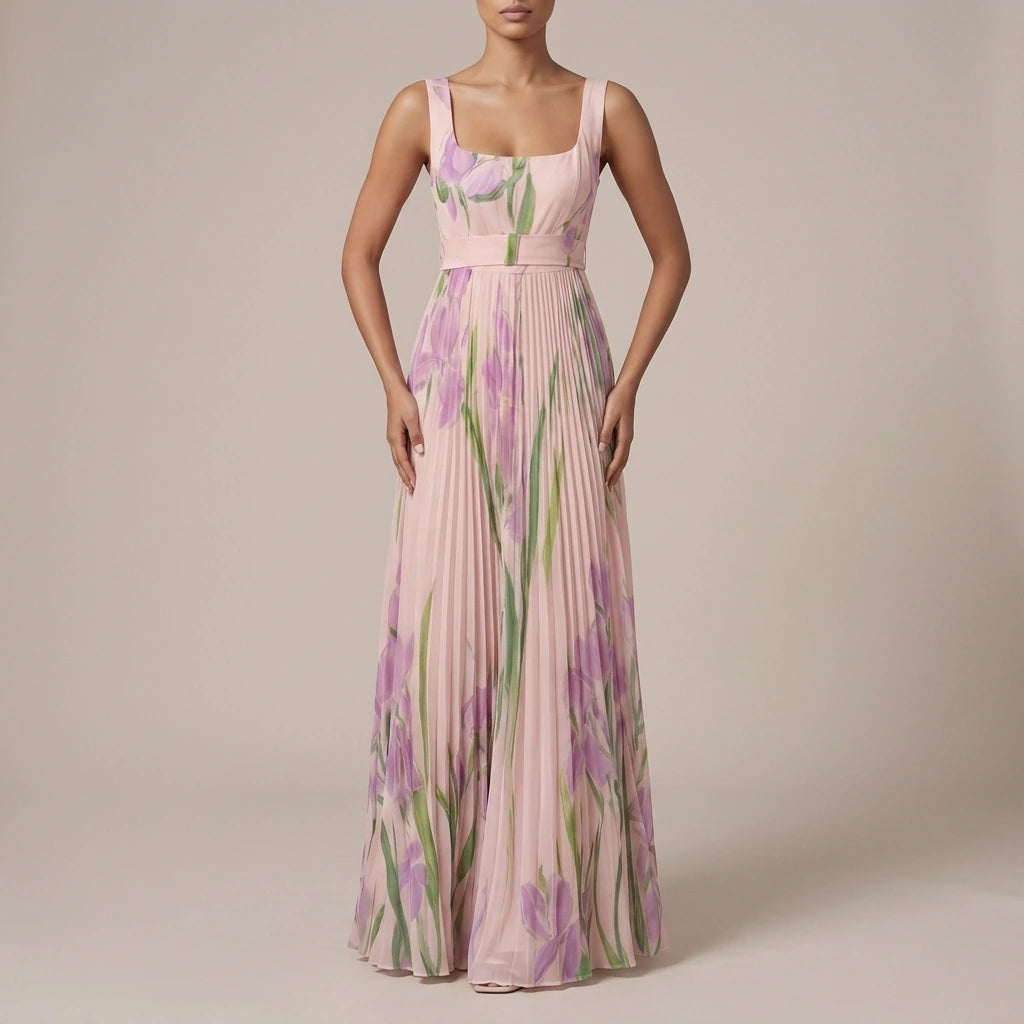 Vivienna – Watercolour floral – Pleated maxi dress — variant_front