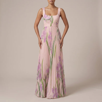 Vivienna – Watercolour floral – Pleated maxi dress — variant_front