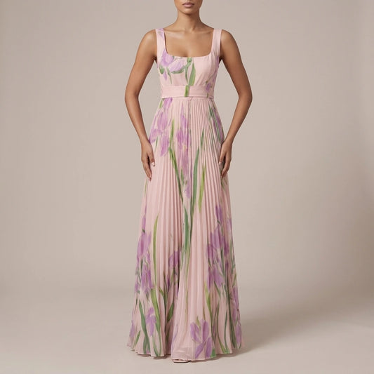 Vivienna – Watercolour floral – Pleated maxi dress — variant_front