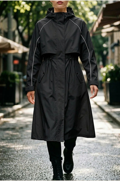 Women's Longline Hooded Cycling Rain Coat - Solvienne — variant_front