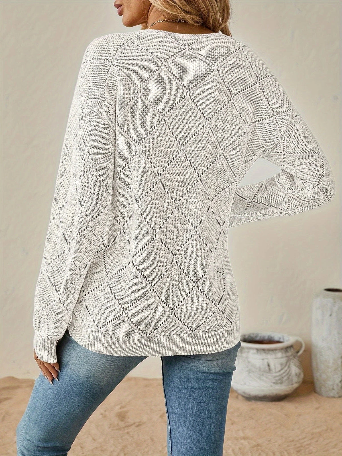 New Solid Color V-Neck Dotted Sweater — gallery_05.webp