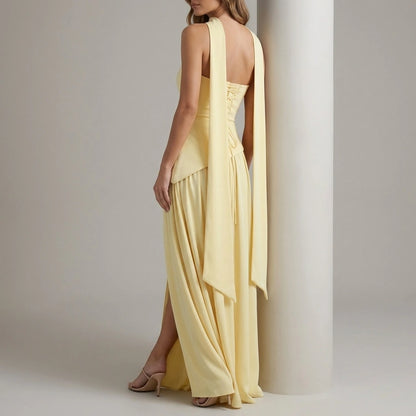 Celestara – Sculpted draped slit – Strapless maxi dress — variant_front