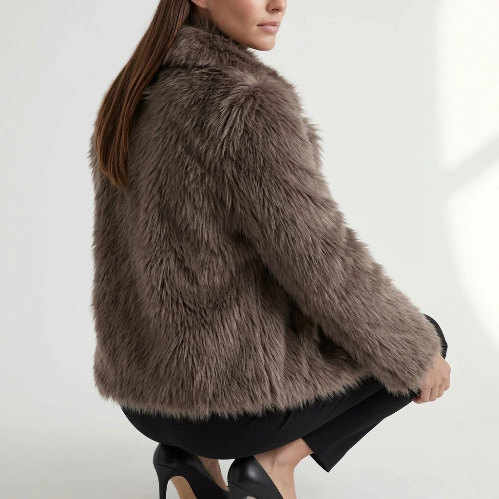 Brown Shaggy Faux Fur Jacket Collared Winter — variant_front