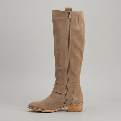 Ivy | Knee High Boots Suede Block Heel Side Zip — variant_front