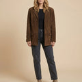 Suede Blazer with Structured Shoulders - Relaxed Tailored Jacket