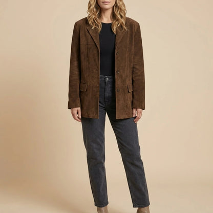 Women's Suede Blazer with Structured Shoulders - Waverline — variant_front