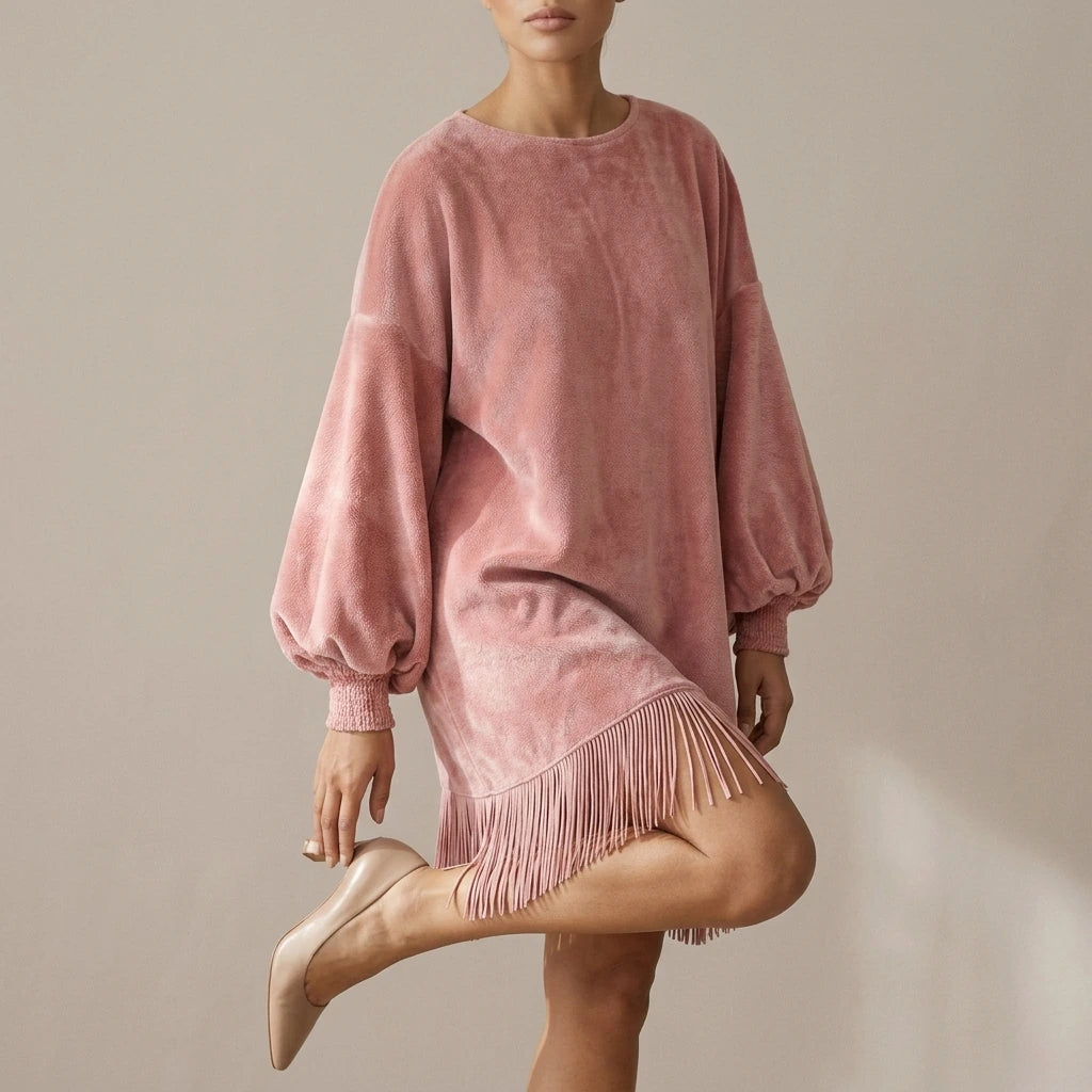 Bellurie – Voluminous sleeves – Fringe mini dress — variant_front