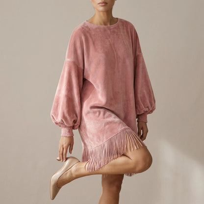 Bellurie – Voluminous sleeves – Fringe mini dress — variant_front