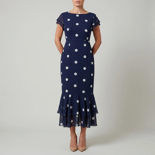 Roxy Boat Neck Frill Midi Navy Spot — variant_front