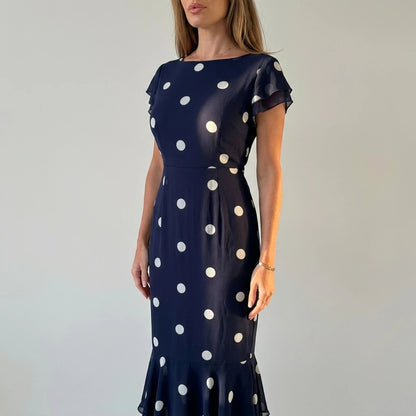 Roxy Boat Neck Frill Midi Navy Spot — variant_front