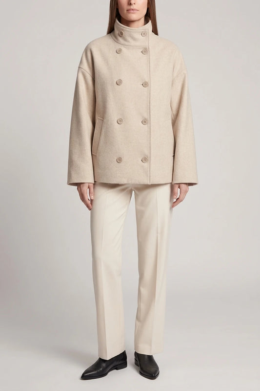 Beige Short Coat High Collar Buttons — variant_front