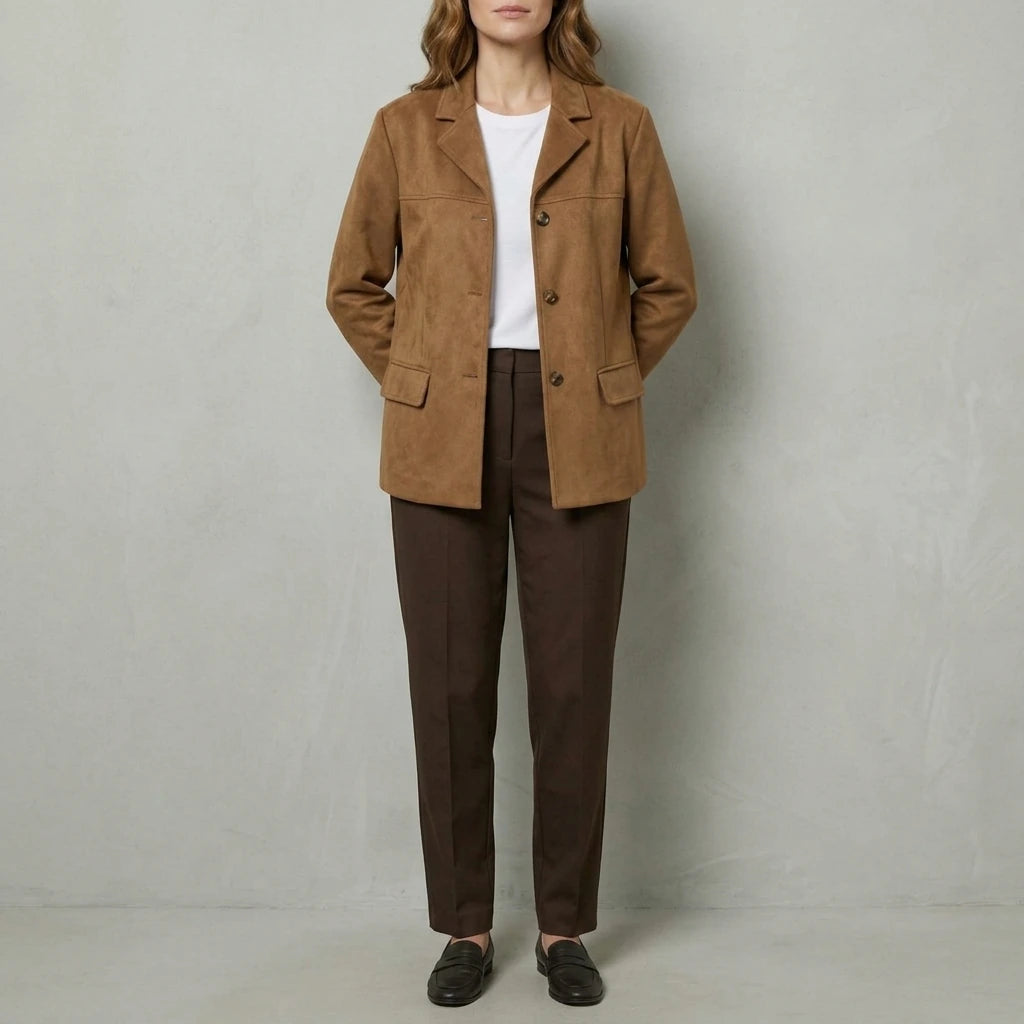 Women's Faux Suede Blazer with Flap Pockets - Wisterelle — variant_front