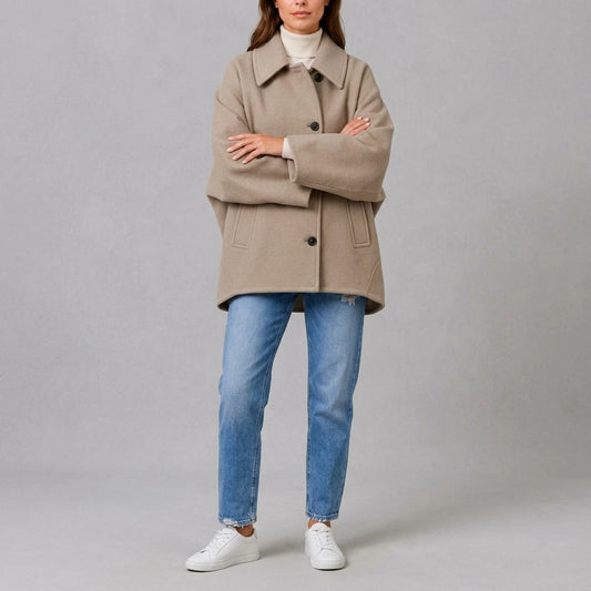 Women’s Oversized Button Front Coat – Wool Blend Coat with Pockets — variant_front