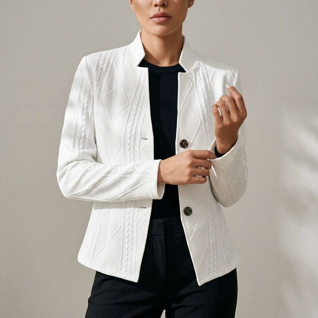Elegant Style Textured Fabric Waist-Defining Button-Up Blazer — variant_front