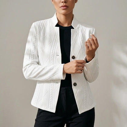 Elegant Style Textured Fabric Waist-Defining Button-Up Blazer — variant_front