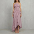 Sculpted Pleats One-Shoulder Midi Dress With Ruffle Trim And High-Low Hem