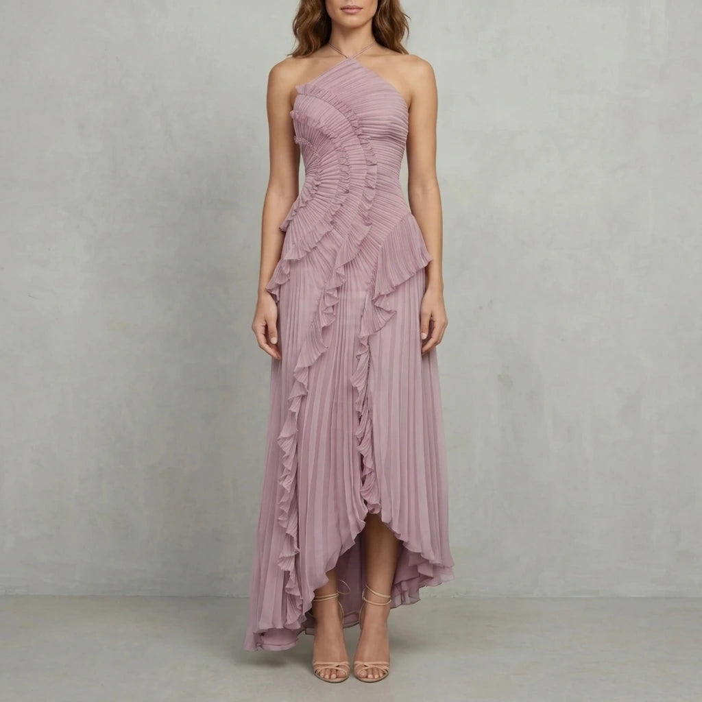 Lavirea – Sculpted pleats – One-shoulder midi dress — variant_front