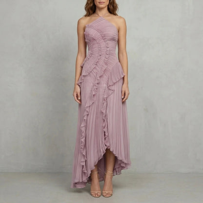Lavirea – Sculpted pleats – One-shoulder midi dress — variant_front