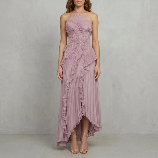 Lavirea – Sculpted pleats – One-shoulder midi dress — variant_front