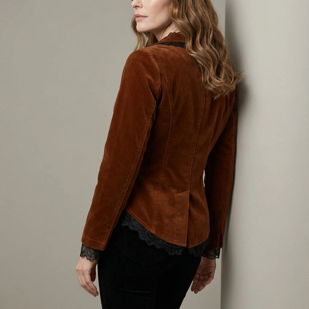 Women's Velvet Blazer with Lace Trimmed Cuffs - Wrenelle — variant_front