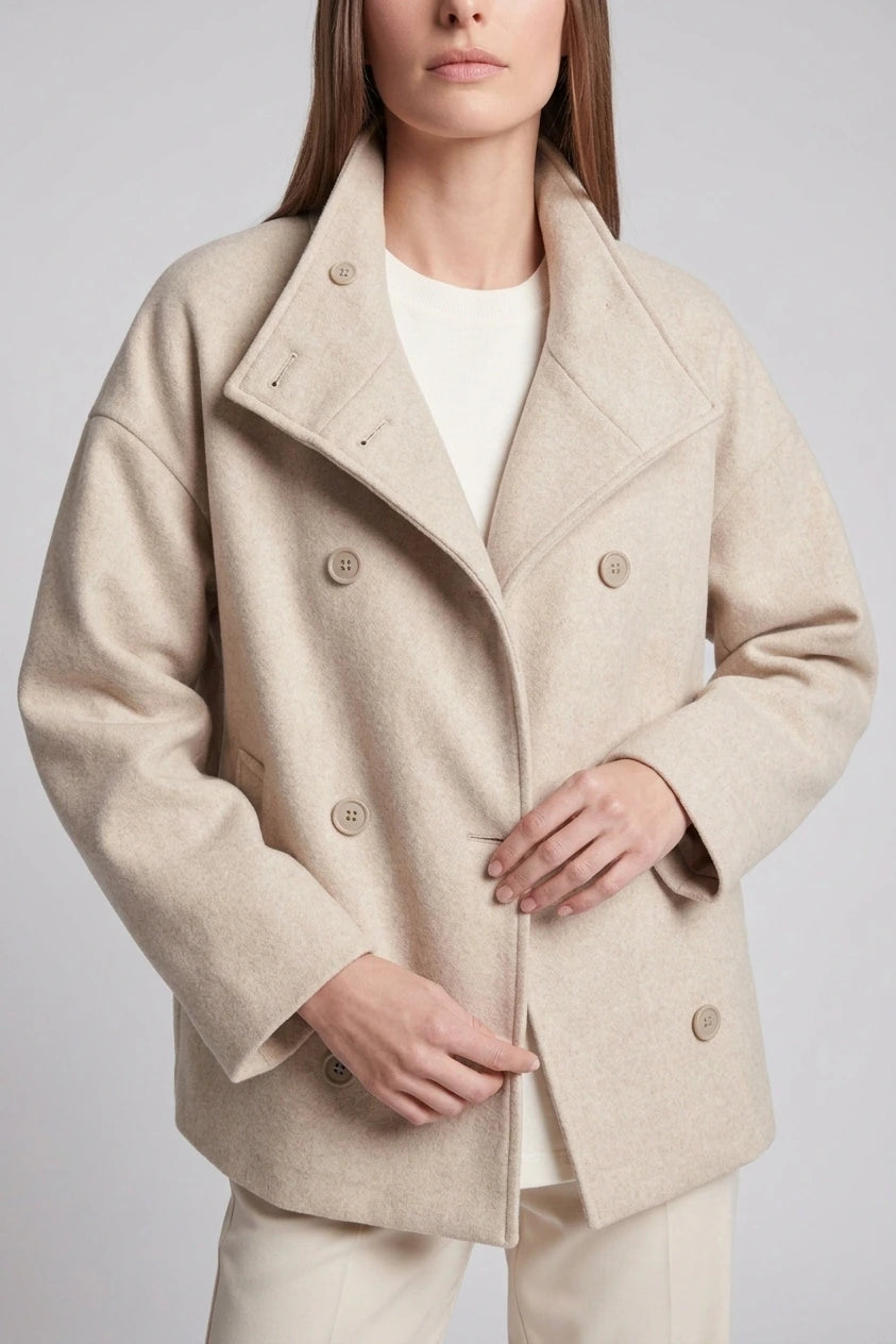 Beige Short Coat High Collar Buttons — variant_front