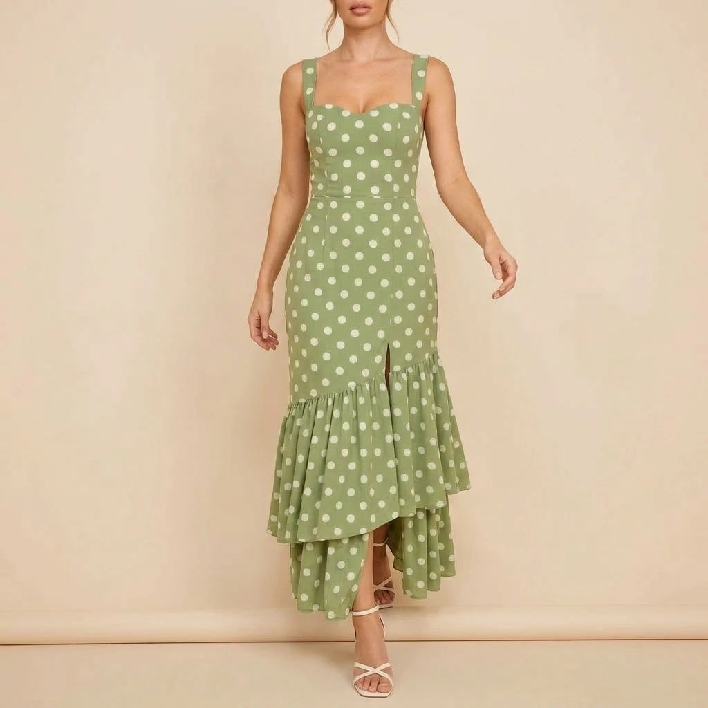 Roxy Boat Neck Frill Midi Sage Spot — variant_front