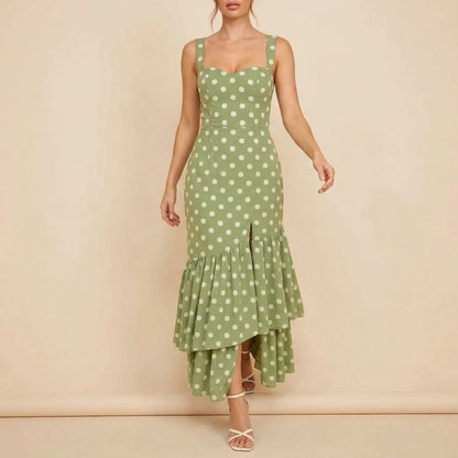 Roxy Boat Neck Frill Midi Sage Spot — variant_front