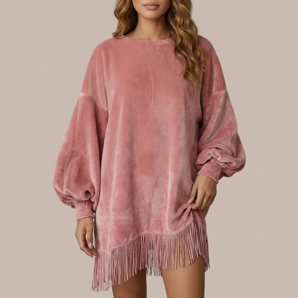 Bellurie – Voluminous sleeves – Fringe mini dress — variant_front