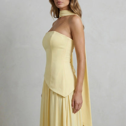 Celestara – Sculpted draped slit – Strapless maxi dress — variant_front