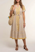 Button-Front Shirt Dress with Tie